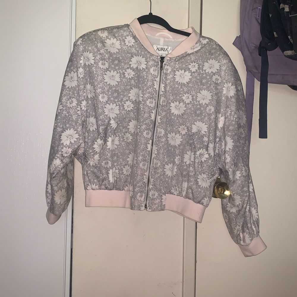 Vintage Gray Floral Bomber